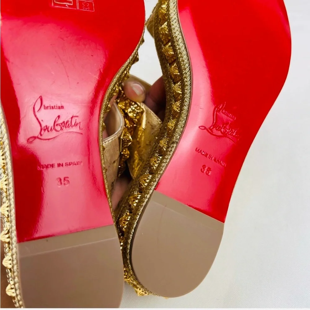 NEW CHRISTIAN LOUBOUTIN Liege Pepite 60 Platform Sandals 35 EU, Gold Version - Picture 2 of 11